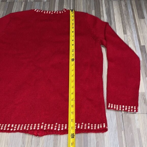 Red festive snowman sweater ugly Christmas sweater holiday red cardigan zipper - Picture 6 of 8
